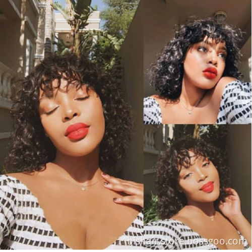 Wholesale Pixie Cut Short Bob Curly Human Hair Wigs with bangs Full Machine Made Wigs For Women Brazilian Remy Hair Wig